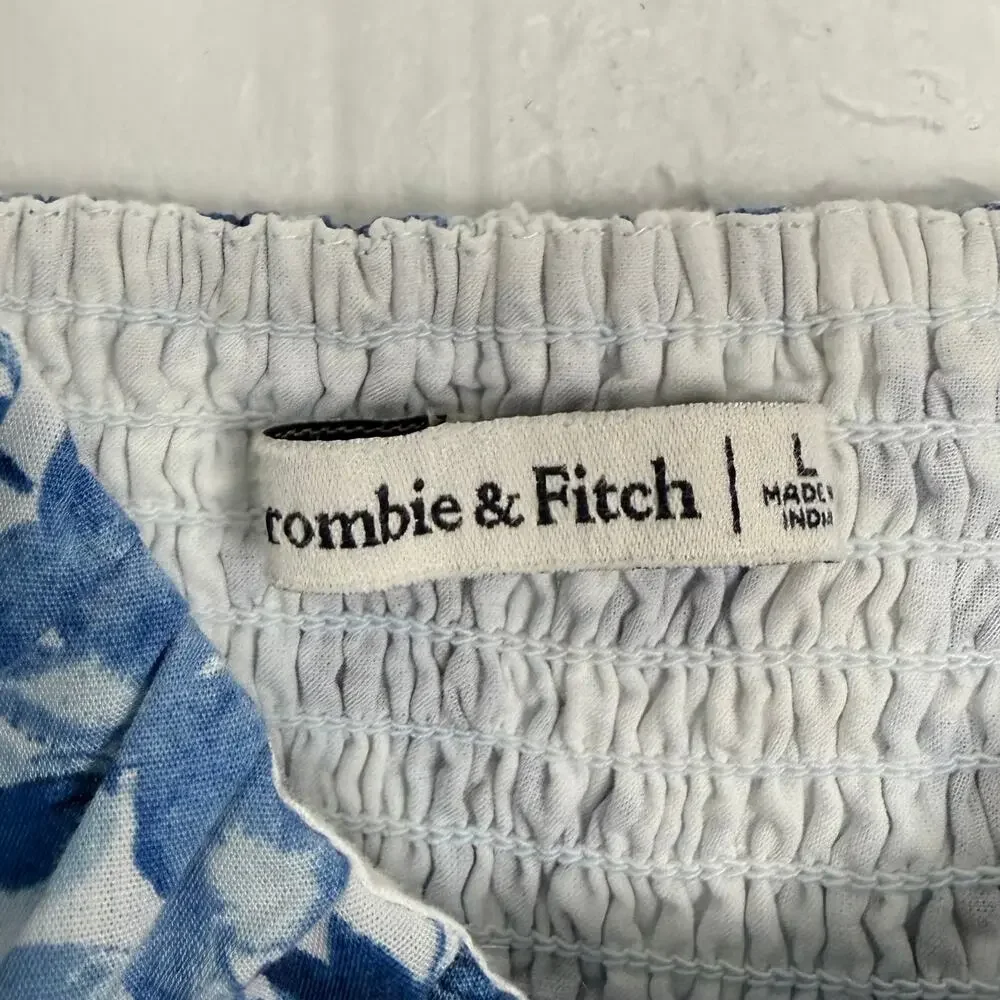 Abercrombie & Fitch Blue Floral Drama Puff Sleeve Poplin Top Size Large